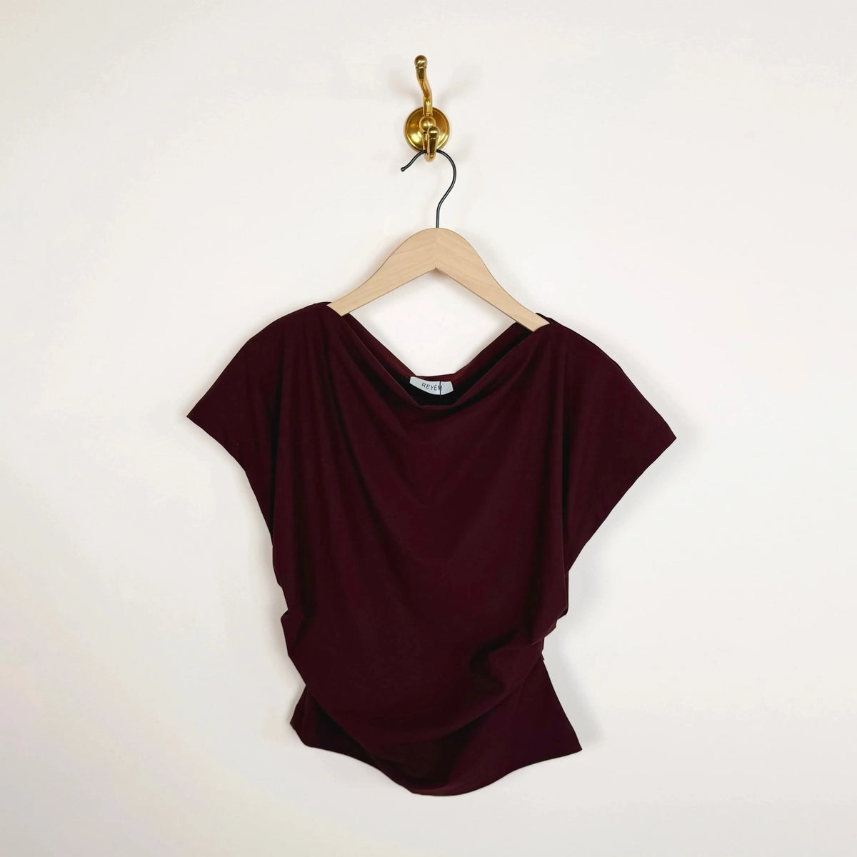 Draped Top in Cordovan-Tops-Reyèm-eugenienewport