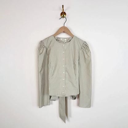 Eliza Puff Sleeve in Natural/Terracotta Stripe-Tops-Cawley-eugenienewport