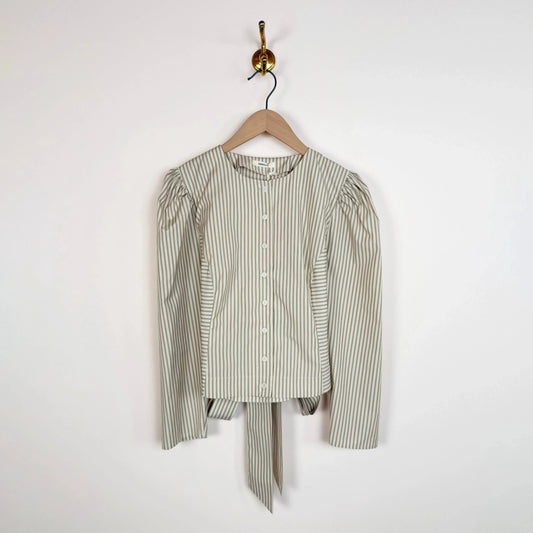 Eliza Puff Sleeve in Natural/Terracotta Stripe-Tops-Cawley-eugenienewport