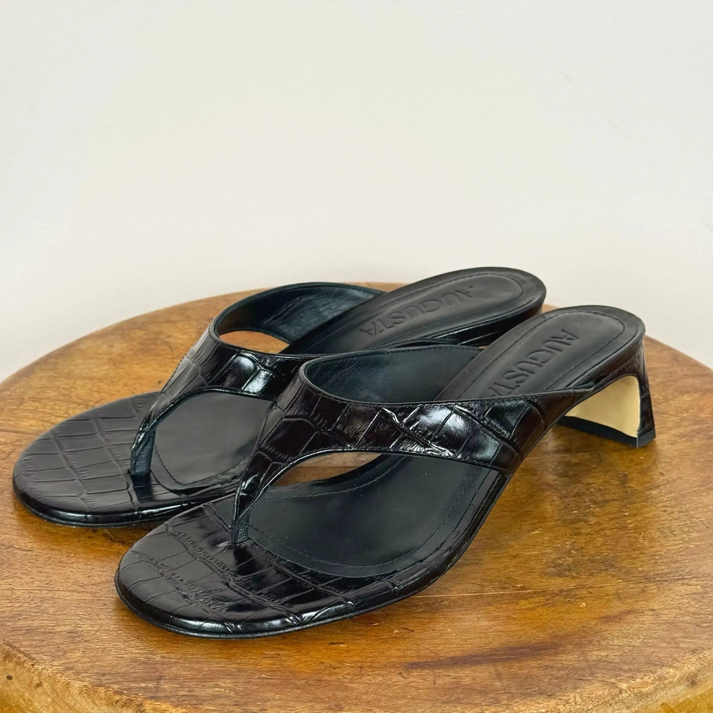 Farah Sandals in Croc Black Leather-Shoes-Augusta-eugenienewport