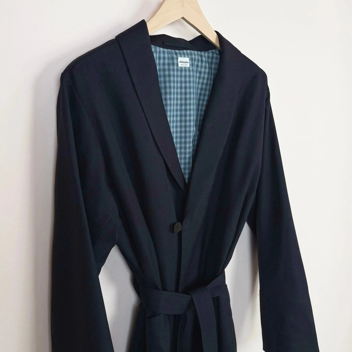 Gabardine Shawl Collar Coat in Navy-Coats-Chimala-eugenienewport