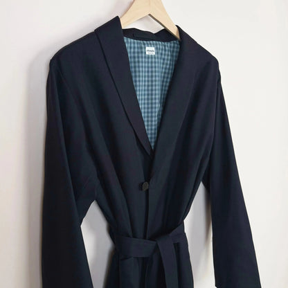 Gabardine Shawl Collar Coat in Navy-Coats-Chimala-eugenienewport