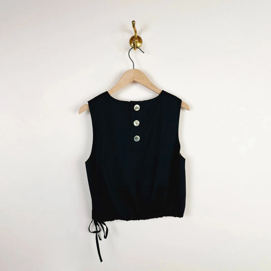 Gabardine Side Tie Vest in Black-Tops-Ernie Palo-eugenienewport