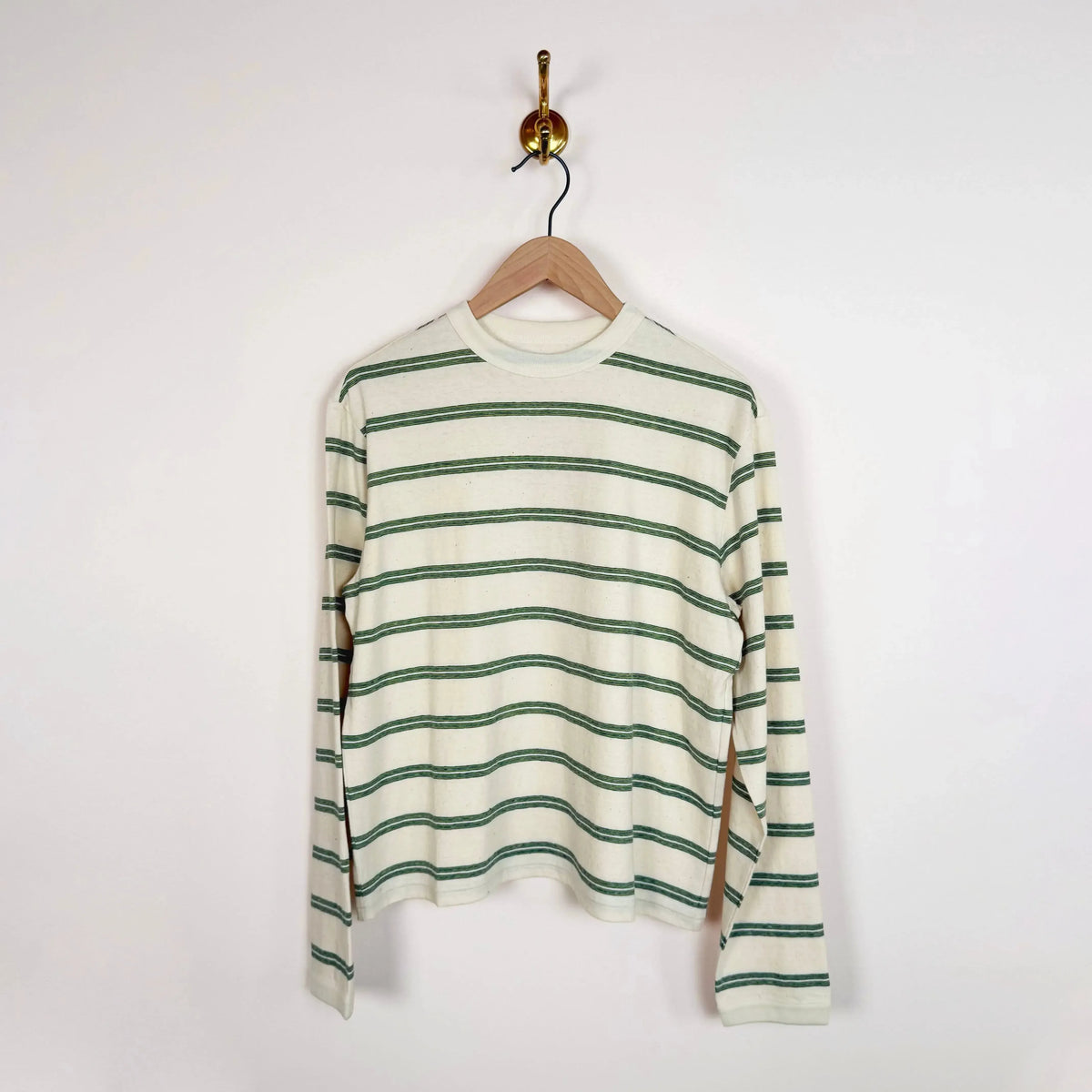 Japanese Striped Jersey Long Sleeve in Ecru/Green/Blue-T-Shirts-Cawley-eugenienewport