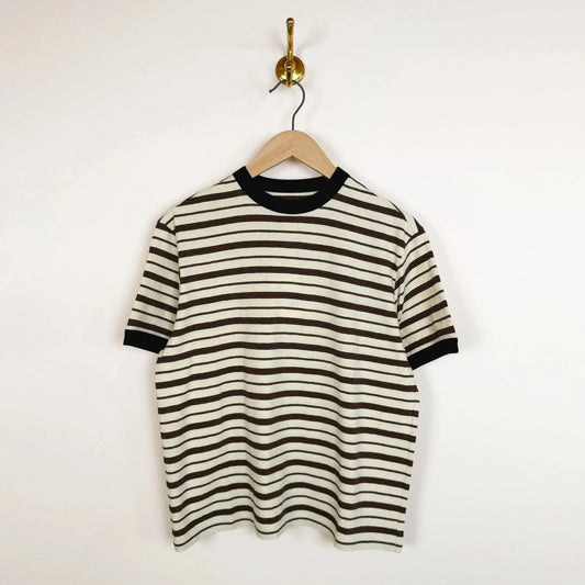 Japanese Striped Jersey Short Sleeve in Ecru/Navy Stripe-T-Shirts-Cawley-eugenienewport