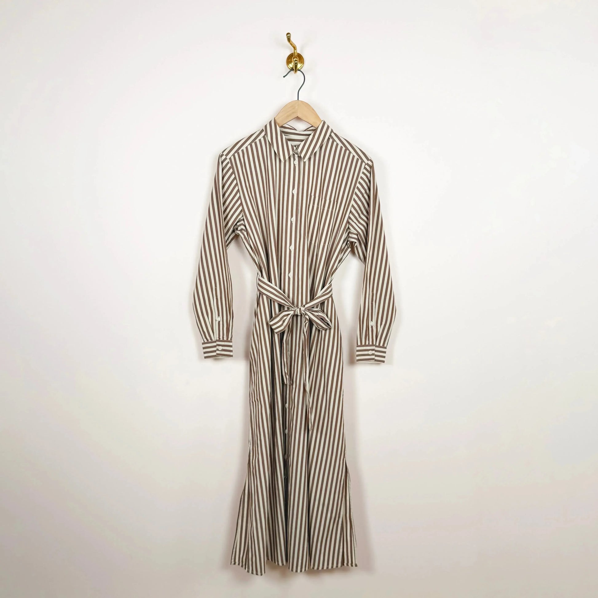 Leigh Shirtdress in Brown/Ecru Stripe-Dresses-Skall-eugenienewport