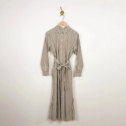 Leigh Shirtdress in Brown/Ecru Stripe-Dresses-Skall-eugenienewport