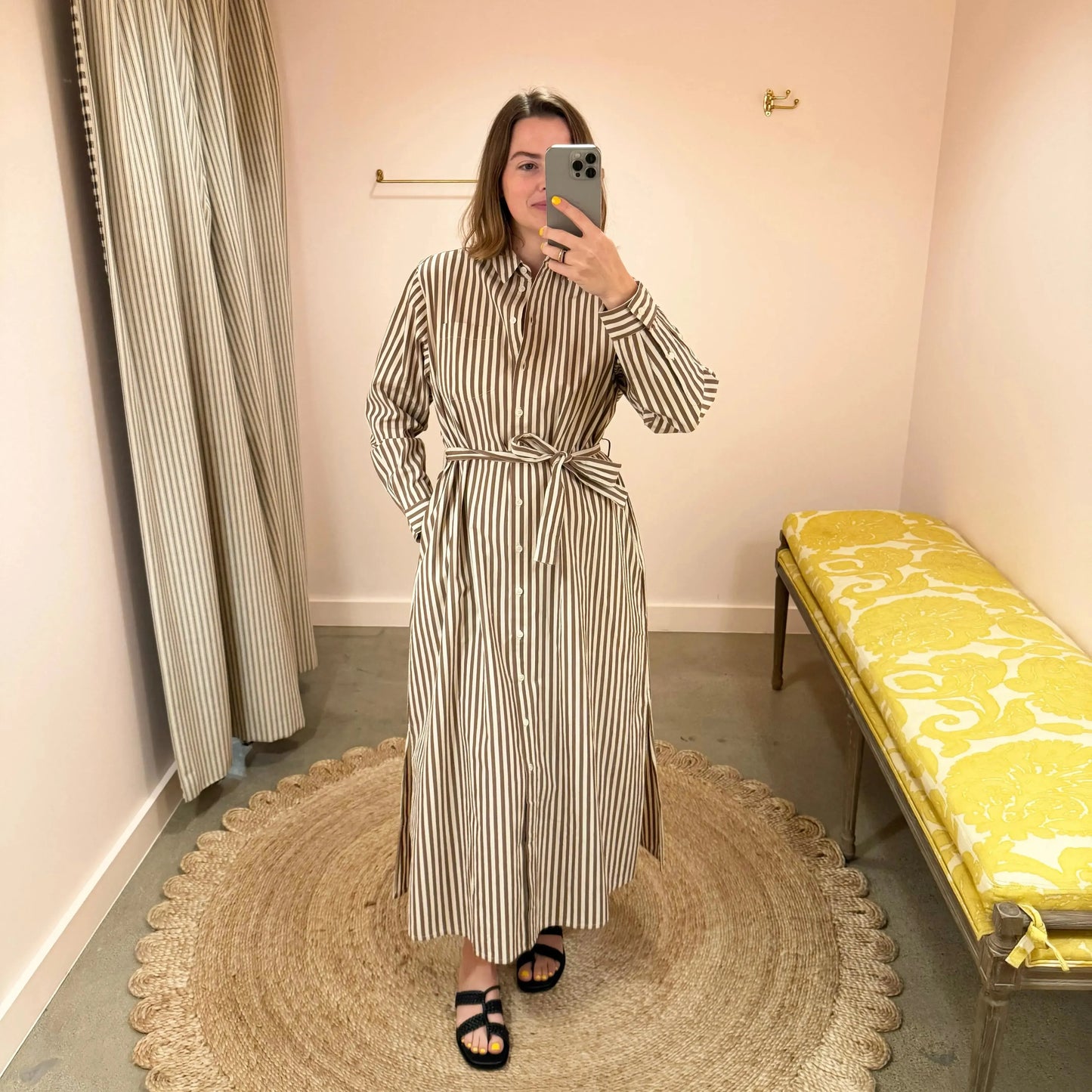 Leigh Shirtdress in Brown/Ecru Stripe-Dresses-Skall-eugenienewport