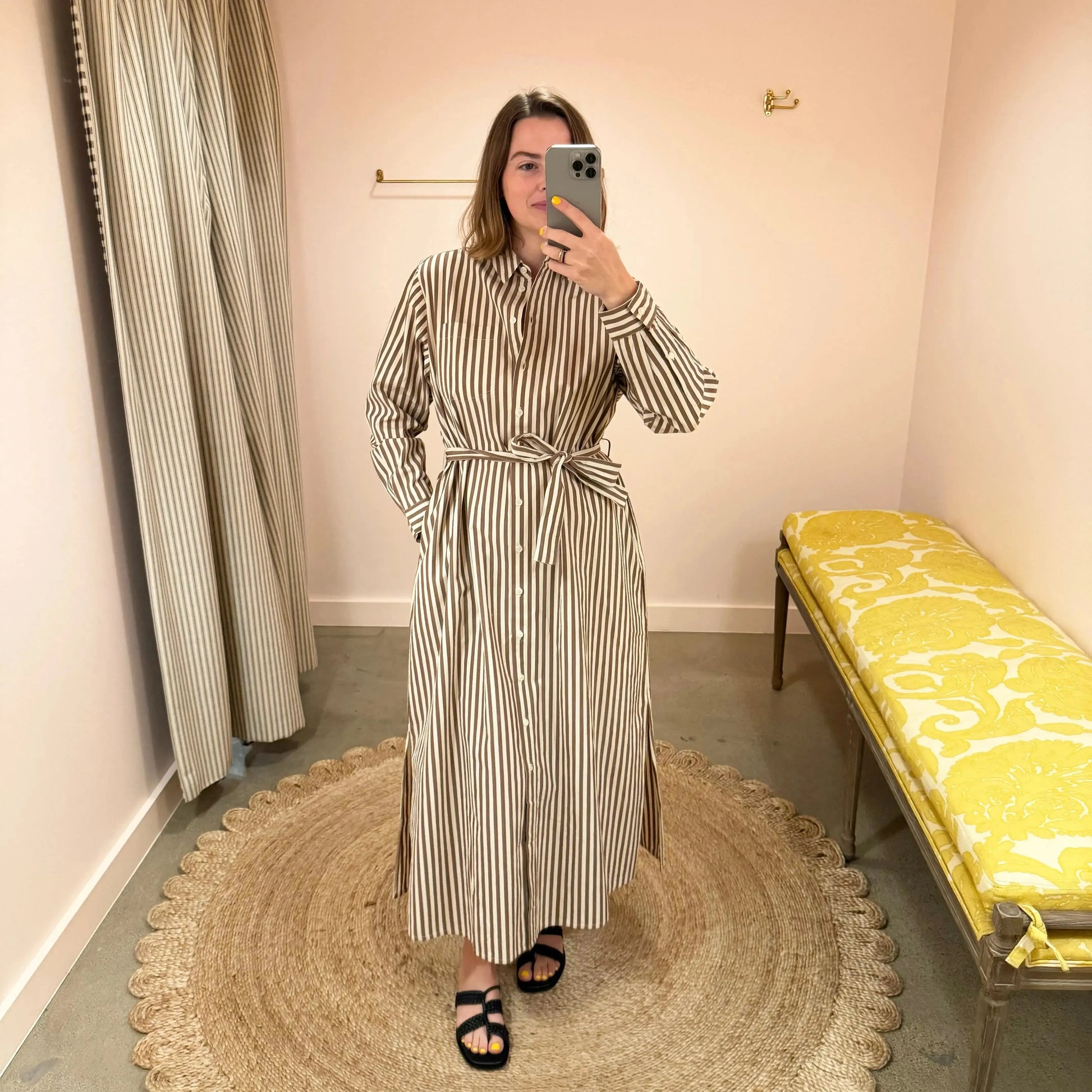 Leigh Shirtdress in Brown/Ecru Stripe-Dresses-Skall-eugenienewport