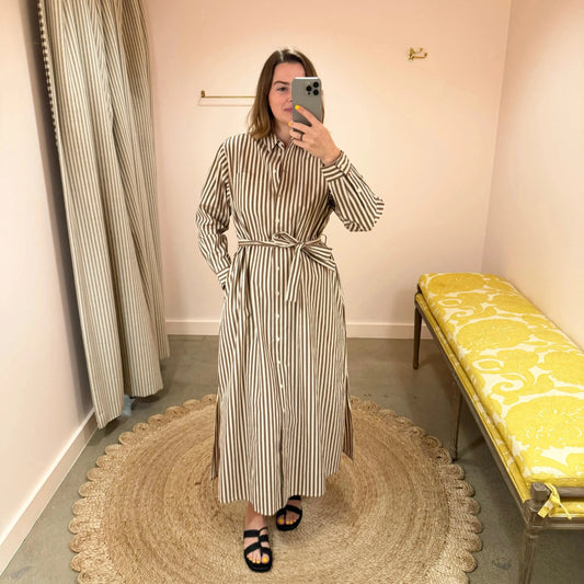 Leigh Shirtdress in Brown/Ecru Stripe-Dresses-Skall-eugenienewport