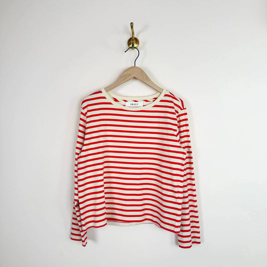 Marron Oversized Blouse in Off White/Red-Tops-Skall-eugenienewport