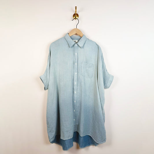 Oversized Cuffed Shirtdress in Indigo Stripe