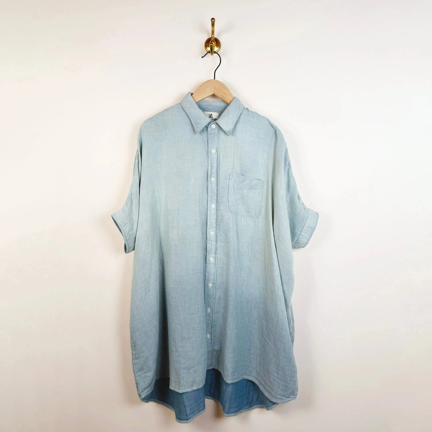 Oversized Cuffed Shirtdress in Indigo Stripe-Dresses-Denimist-eugenienewport