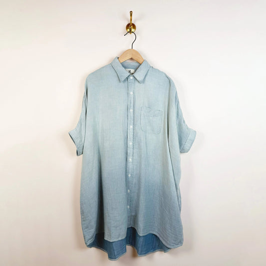Oversized Cuffed Shirtdress in Indigo Stripe