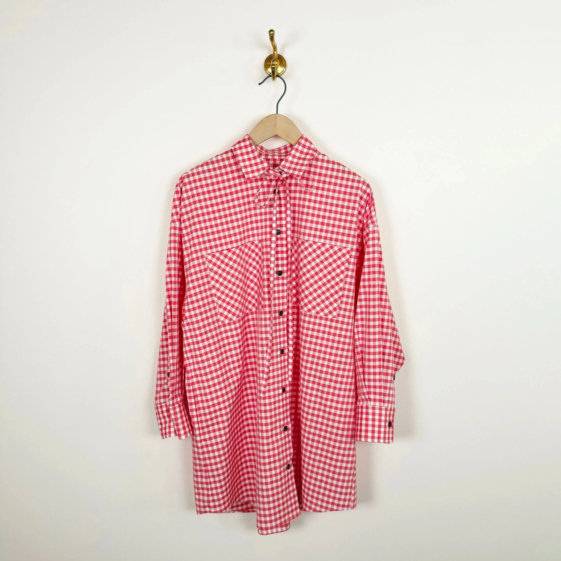 Oversized Tunic Shirtdress in Red Gingham-Pants-KasMaria-eugenienewport