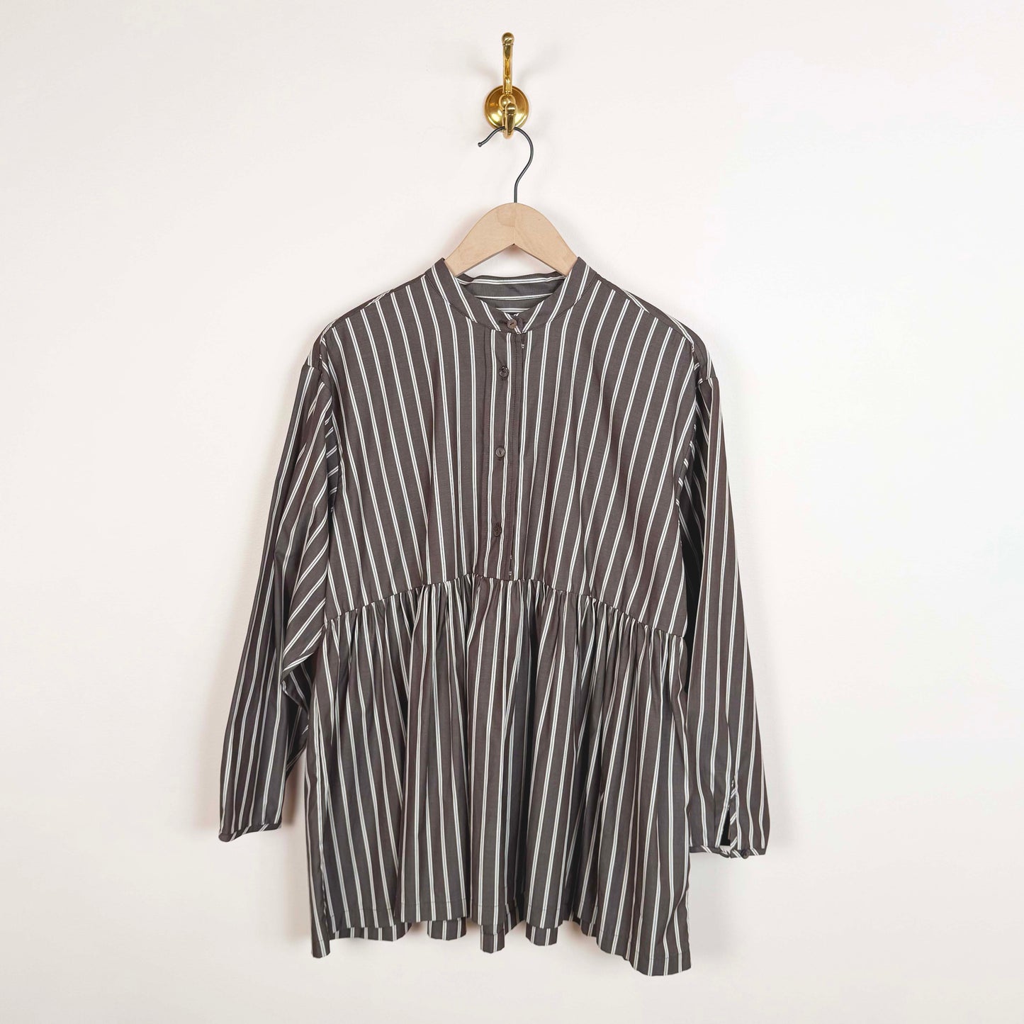 Penny Top in Bark / Natural Stripe Japanese Cotton