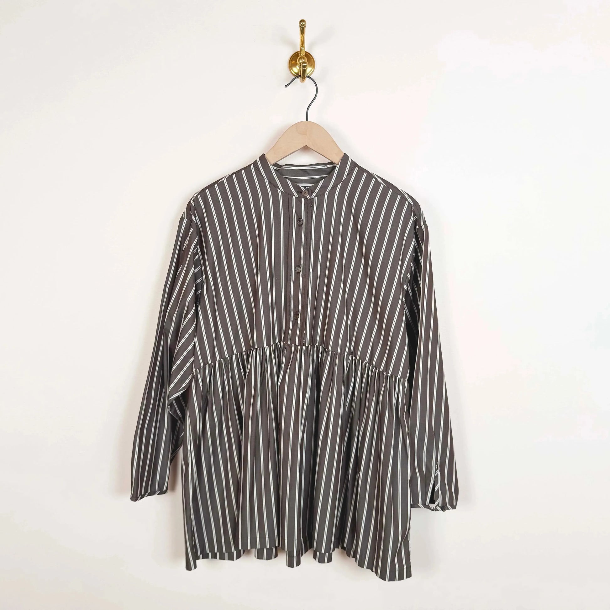 Penny Top in Bark / Natural Stripe Japanese Cotton-Tops-Cawley-eugenienewport