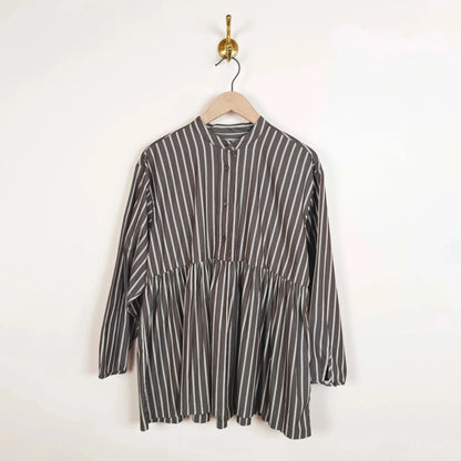 Penny Top in Bark / Natural Stripe Japanese Cotton-Tops-Cawley-eugenienewport