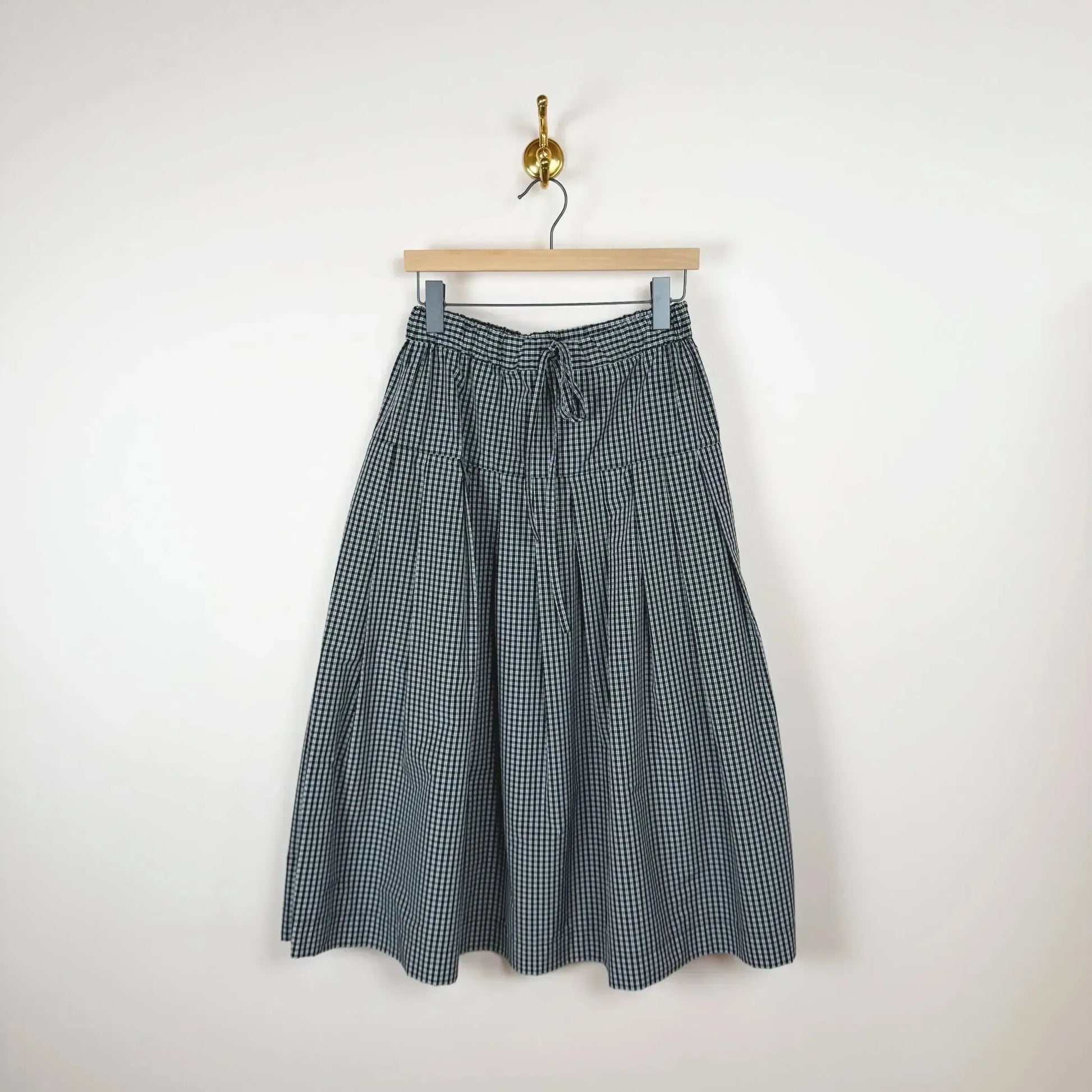 Pleated Skirt with Elastic Waist in Black / White Check-Skirt-KasMaria-eugenienewport