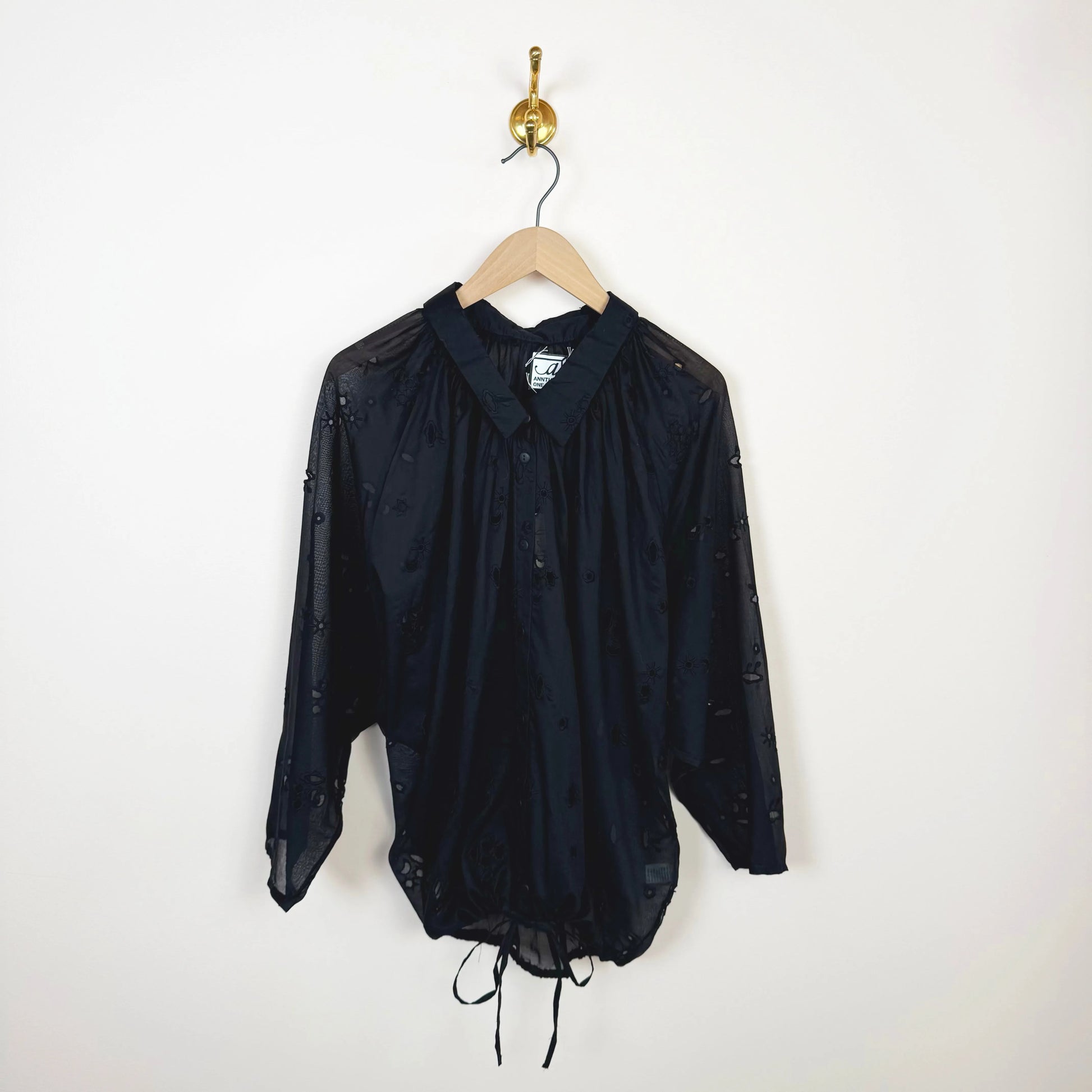 Pleats Blouse in Black Eyelet-Tops-Anntian-eugenienewport