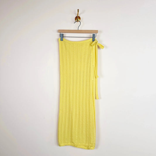 Pointelle Wrap Skirt in Lemon-Skirts-Cawley-eugenienewport