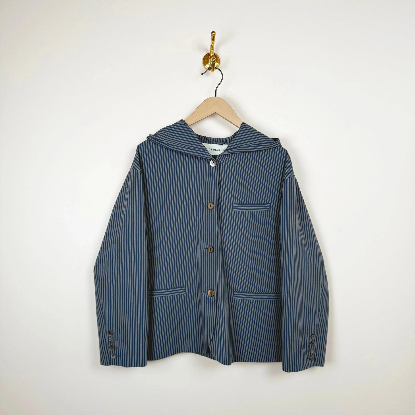 Reeva Hooded Shirt in Navy/Camel Stripe-Jackets-Cawley-eugenienewport