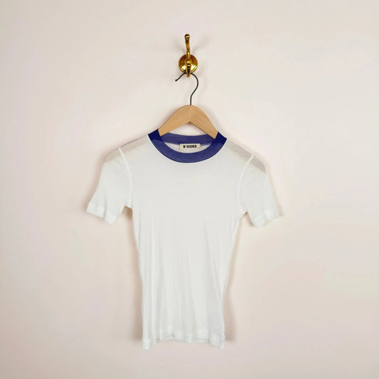 Ringer Tee in White/Blue-T-Shirts-B Sides-eugenienewport