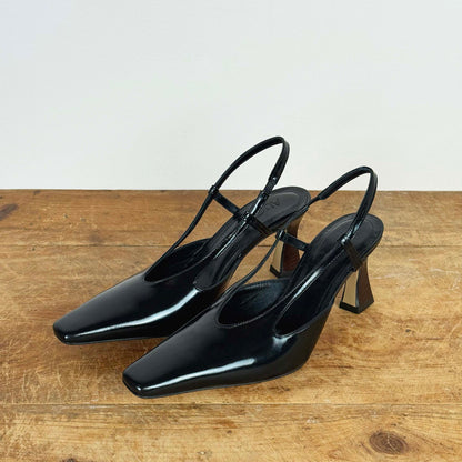 Rose Sling-Back in Black Leather