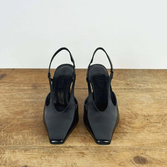 Rose Sling-Back in Black Leather-Shoes-Augusta-eugenienewport