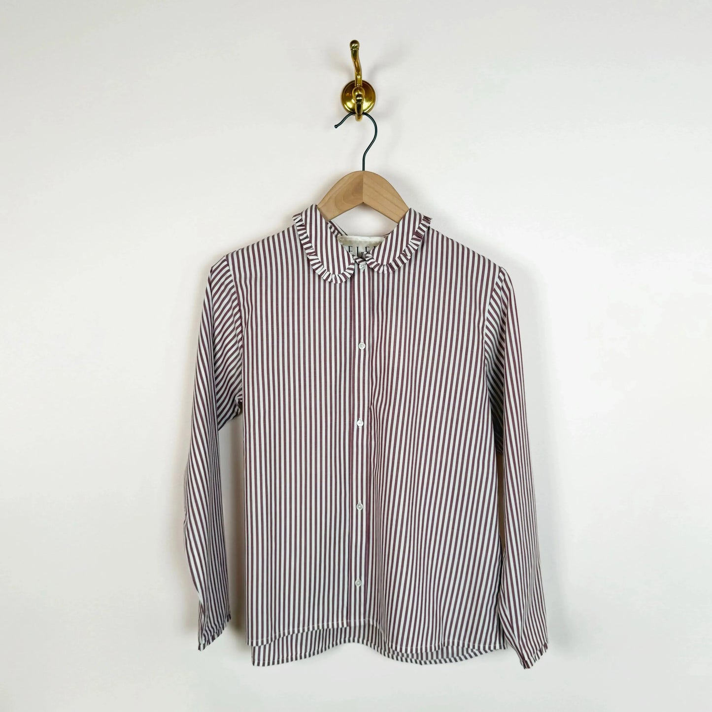 Ruffle Happy Shirt in Burgundy Stripe-Tops-Eleph-eugenienewport