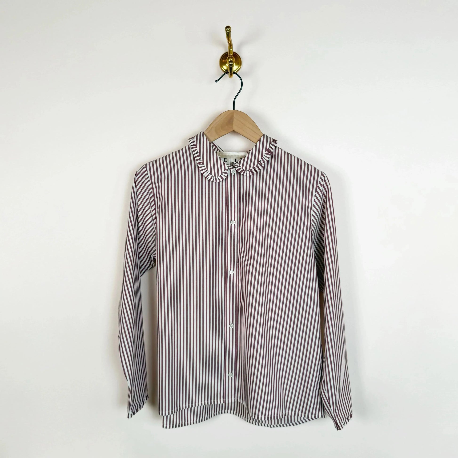 Ruffle Happy Shirt in Burgundy Stripe-Tops-Eleph-eugenienewport