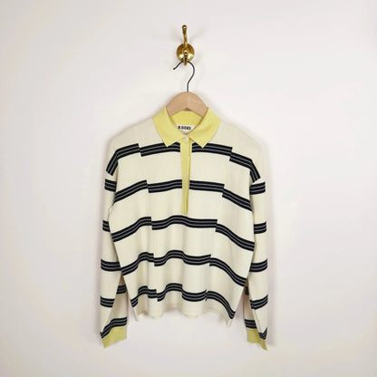 Rugby Polo in White/Navy/Yellow-Tops-B Sides-eugenienewport