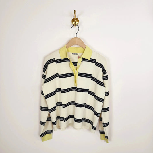 Rugby Polo in White/Navy/Yellow-Tops-B Sides-eugenienewport