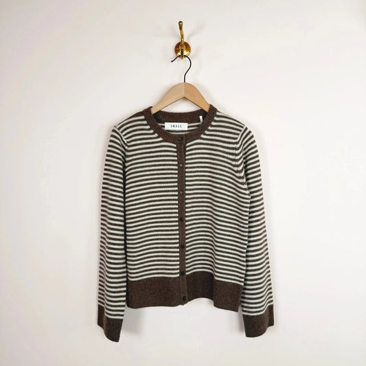 Senna Cardigan in White/Brown-Sweaters-Skall-eugenienewport