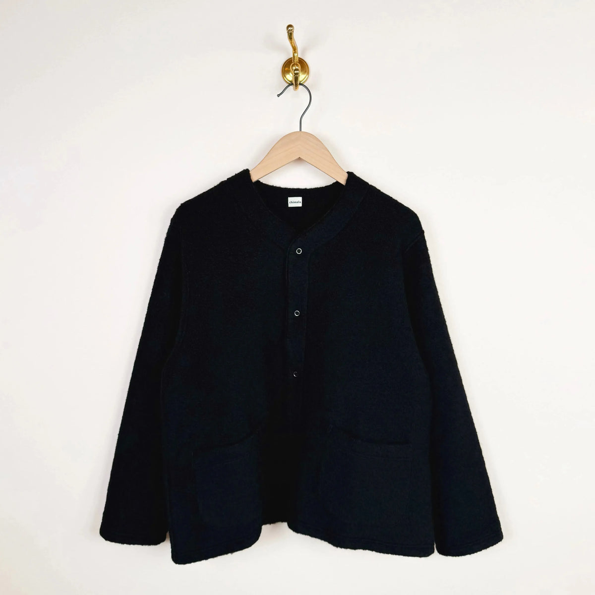 Unisex Sheep Pile Snap Cardigan in Black-Jackets-Chimala-eugenienewport