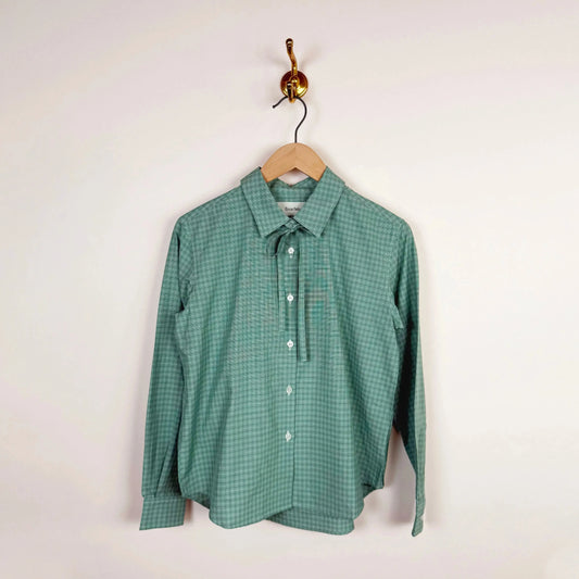 Silk Cotton Tie Shirt in Green Check-Tops-Ernie Palo-eugenienewport