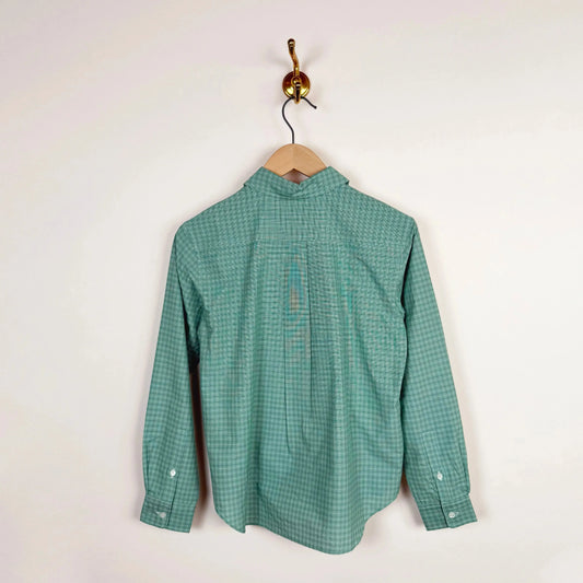 Silk Cotton Tie Shirt in Green Check-Tops-Ernie Palo-eugenienewport