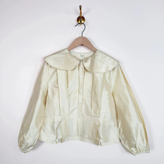 Silk Dupion Box Pleat Blouse in Ivory-Tops-Cawley-eugenienewport