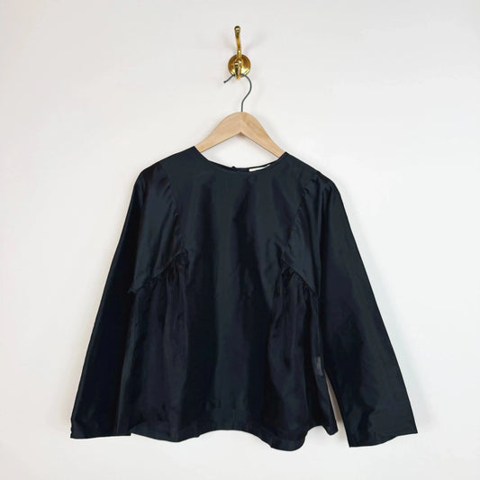 Silk Dupion Nora Blouse in Black-Tops-Cawley-eugenienewport