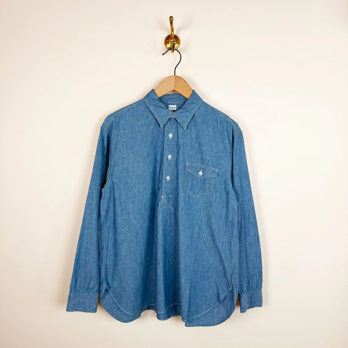 Slub Yarn Chambray Pullover Shirt-Tops-Chimala-eugenienewport
