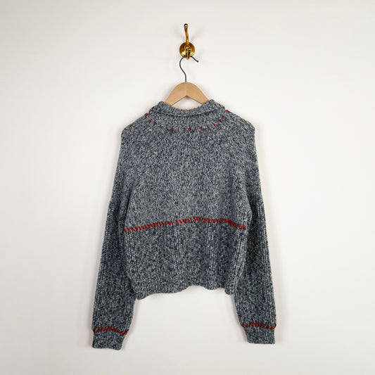 Stitch Cardigan in Red Grey Melange