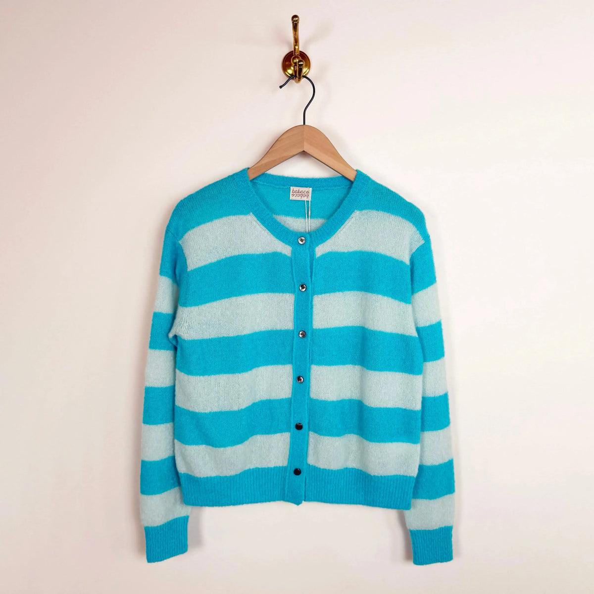 Stripe Cardigan in Turquoise Ice Stripe-Sweaters-Babaco-eugenienewport