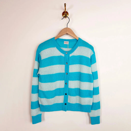 Stripe Cardigan in Turquoise Ice Stripe-Sweaters-Babaco-eugenienewport