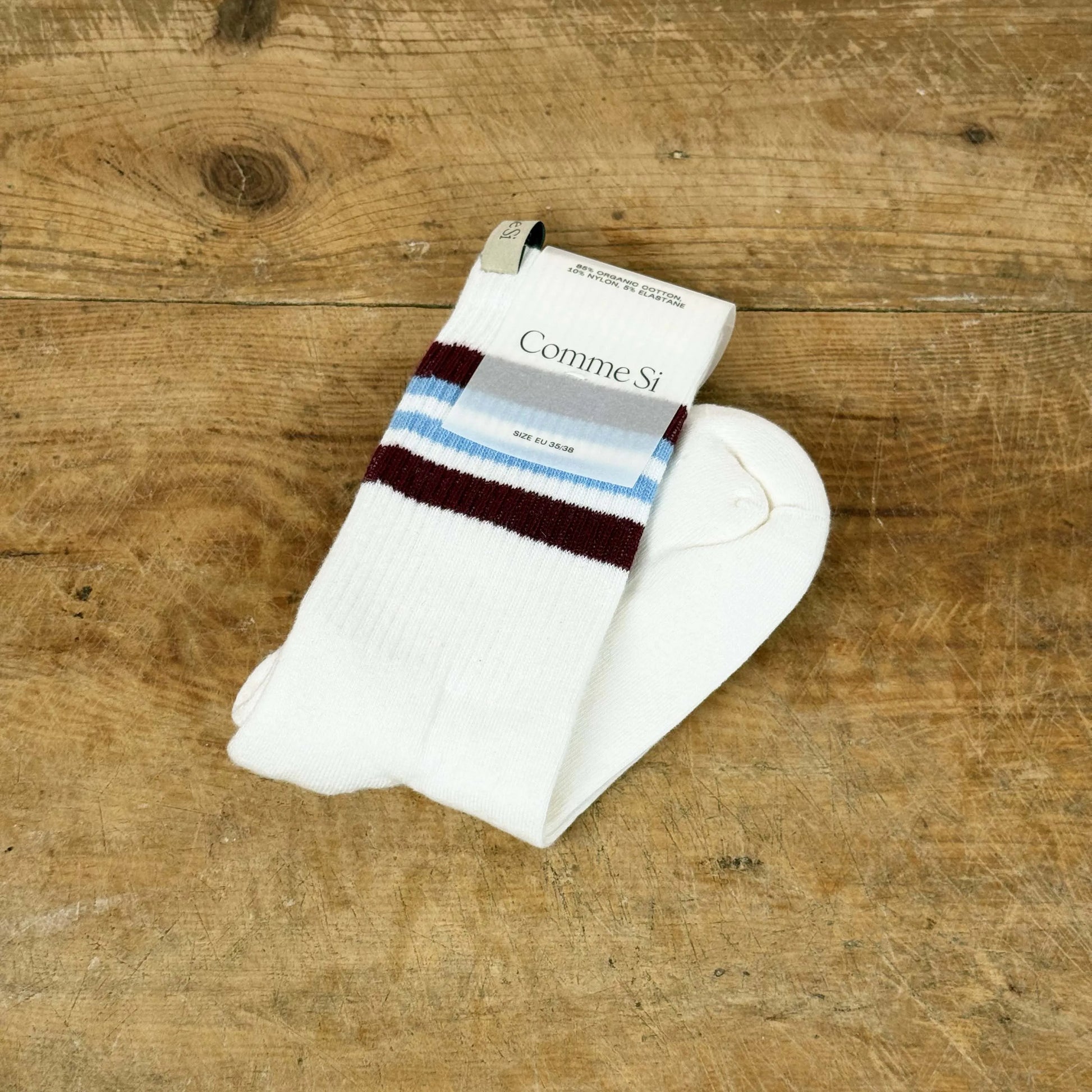 Striped Tube Socks in Burgundy/Capri-Accessories-Comme Si-eugenienewport