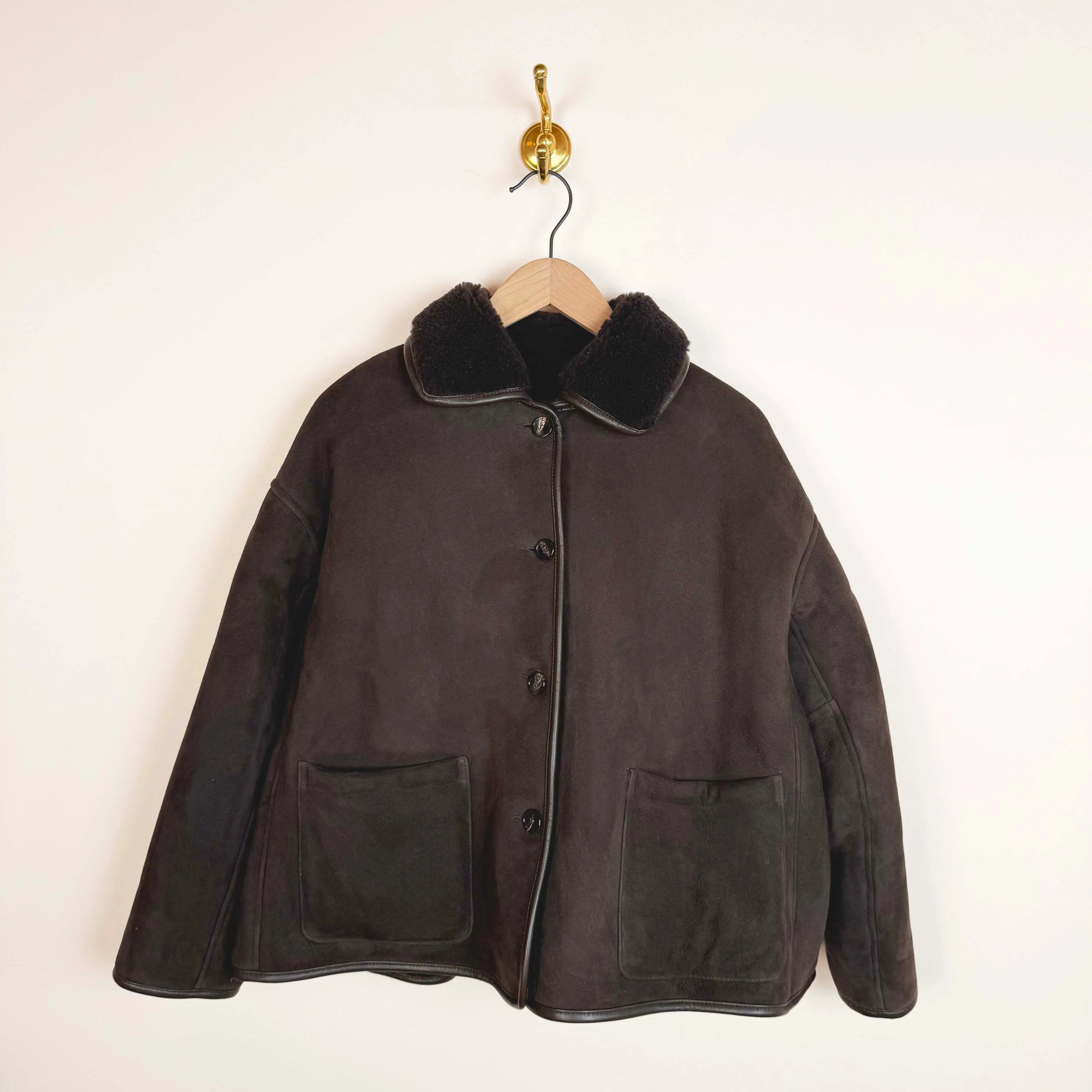 Suede Curly Hair Avis Jacket in Chocolate-Jackets-Cawley-eugenienewport