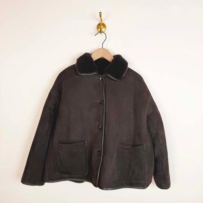 Suede Curly Hair Avis Jacket in Chocolate-Jackets-Cawley-eugenienewport