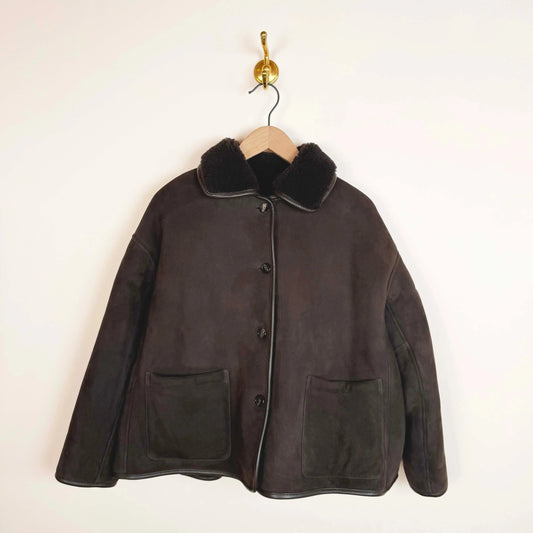 Suede Curly Hair Avis Jacket in Chocolate-Jackets-Cawley-eugenienewport