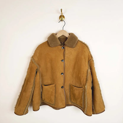 Suede Curly Hair Avis Jacket in Tan-Jackets-Cawley-eugenienewport