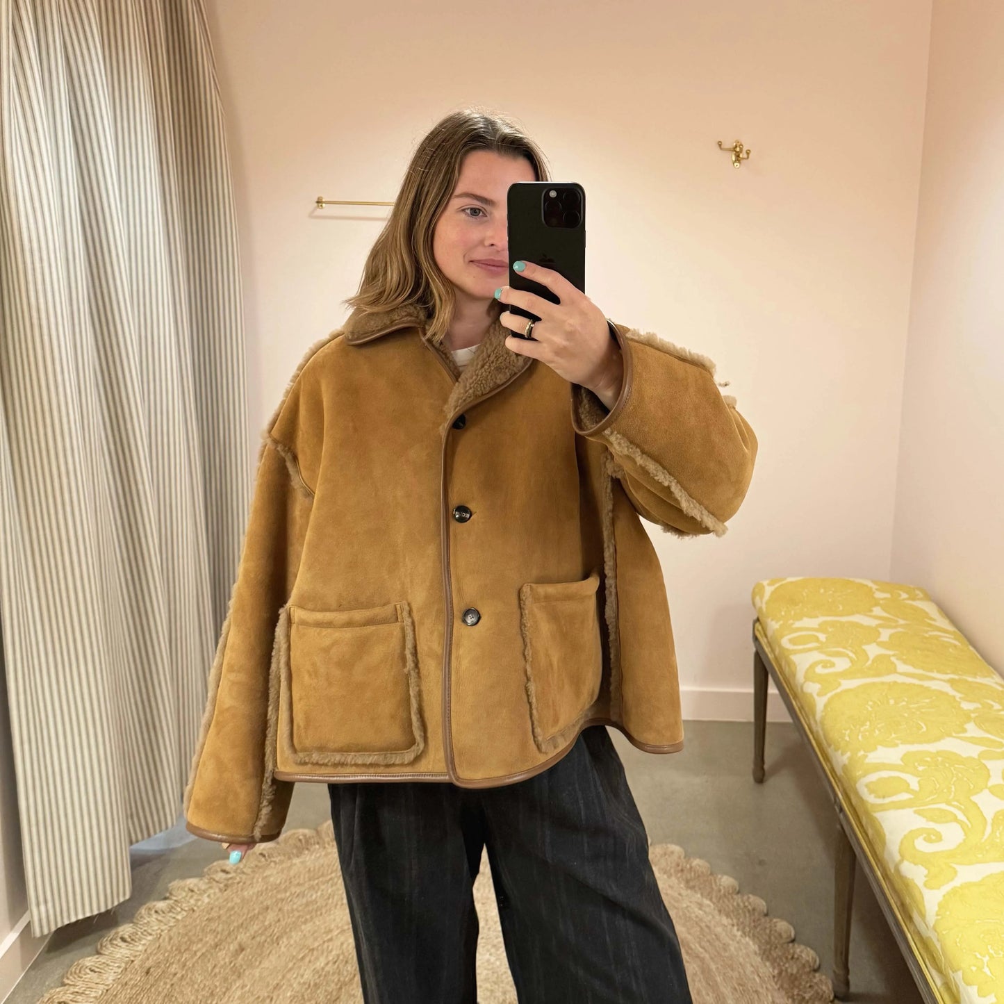Suede Curly Hair Avis Jacket in Tan-Jackets-Cawley-eugenienewport