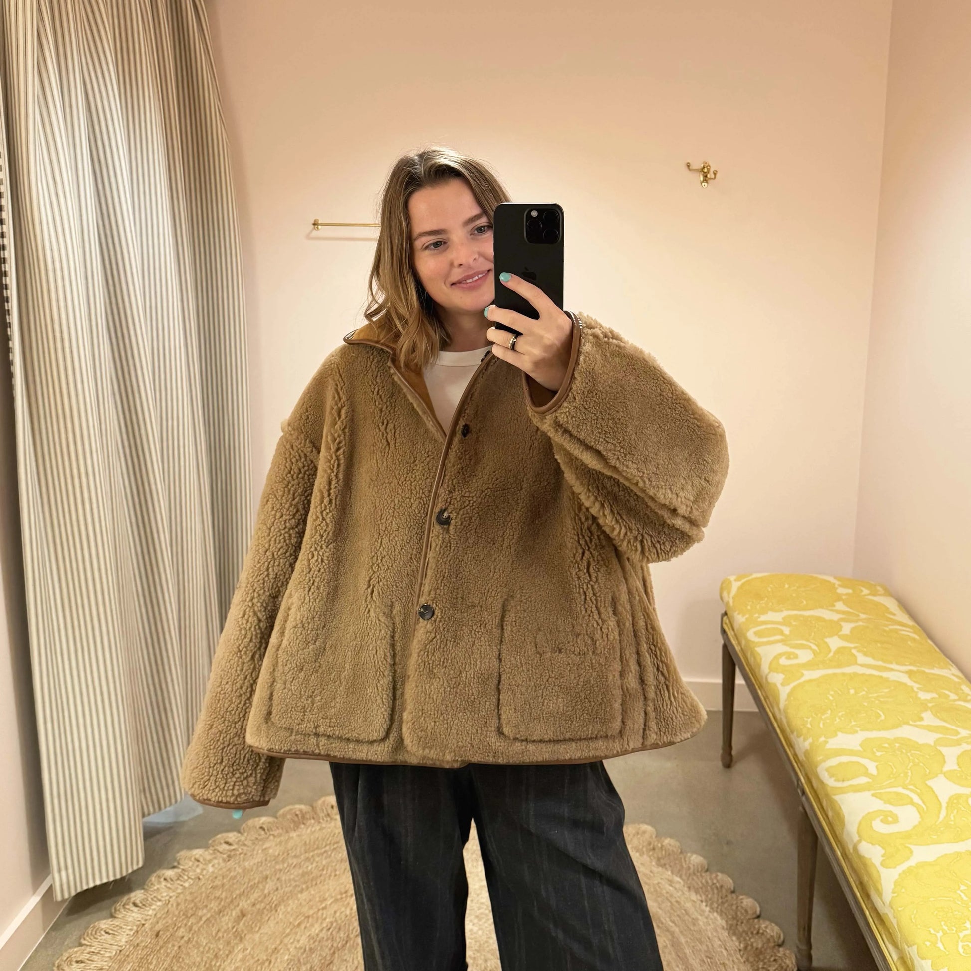 Suede Curly Hair Avis Jacket in Tan-Jackets-Cawley-eugenienewport